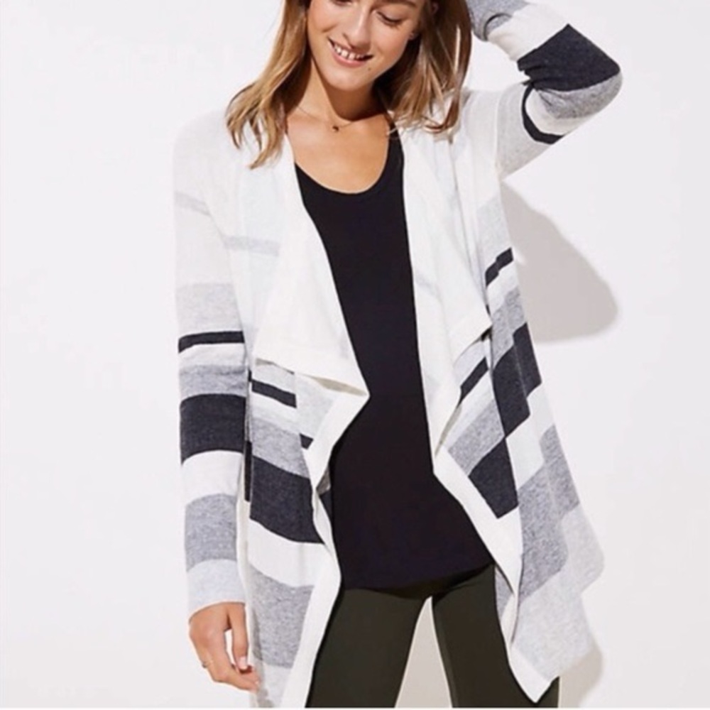 LOFT Medium Striped Open Cardigan